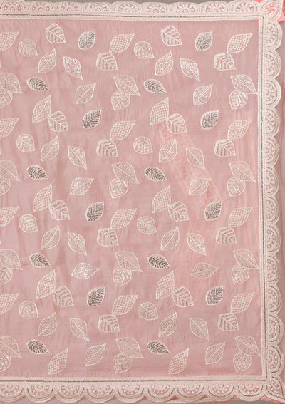 Baby Pink Threadwork Organza Saree-Koskii