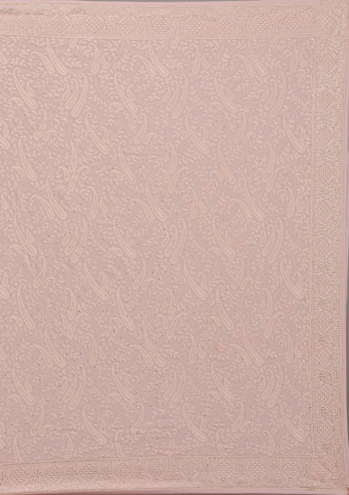 Baby Pink Threadwork Tissue Saree-Koskii