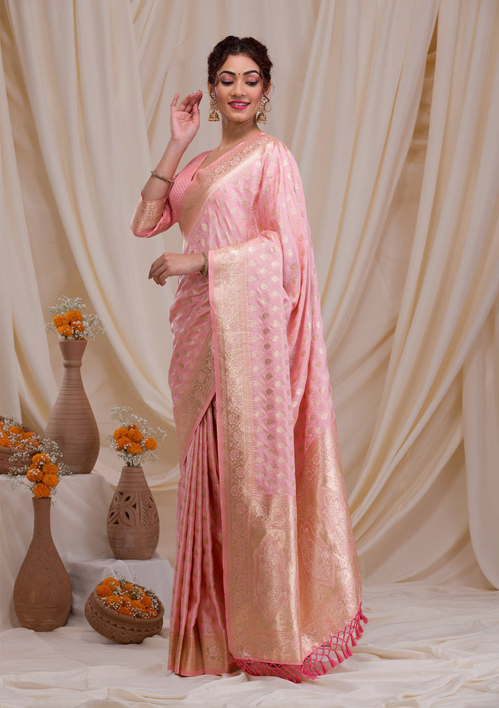 Baby Pink Zariwork Art Silk Saree-Koskii