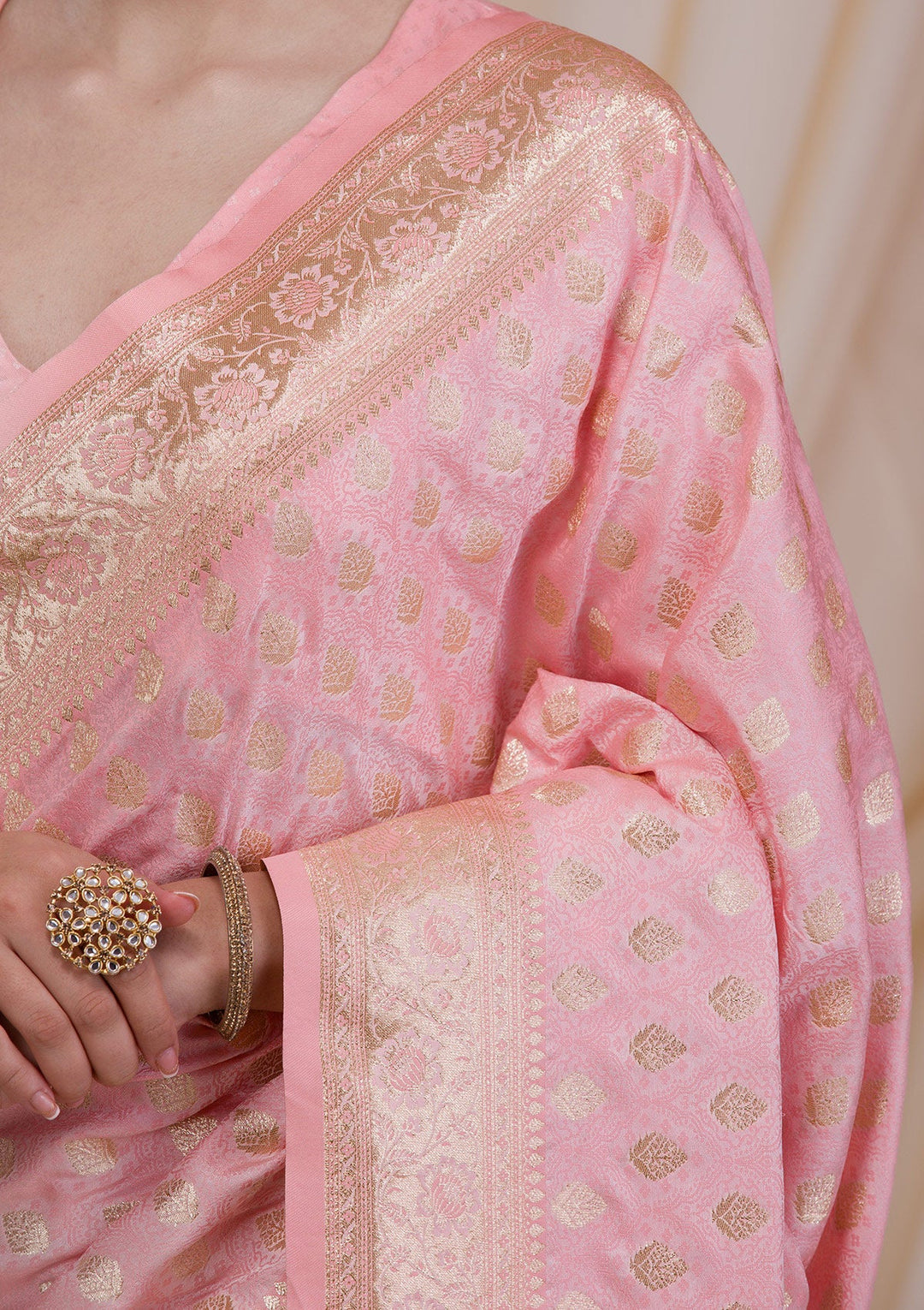 Baby Pink Zariwork Art Silk Saree-Koskii
