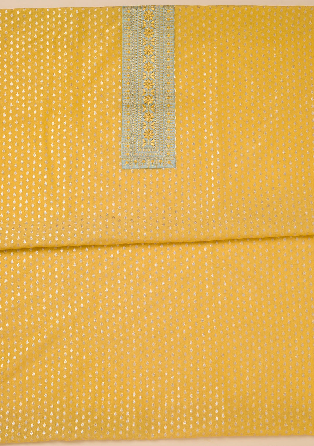 Yellow Zariwork Banarasi Unstitched Salwar Suit-Koskii