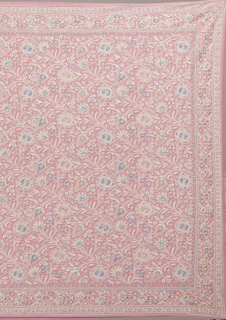 Baby Pink Zariwork Georgette Saree-Koskii