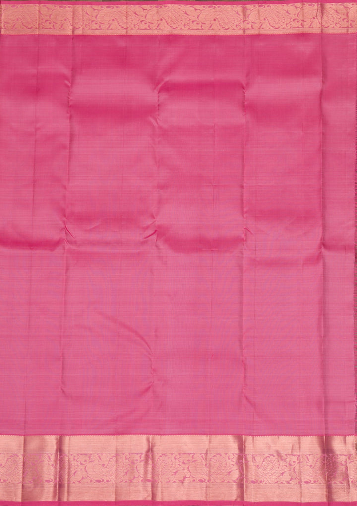 Baby Pink Gold and Silver Zariwork Pure Silk Saree - Koskii