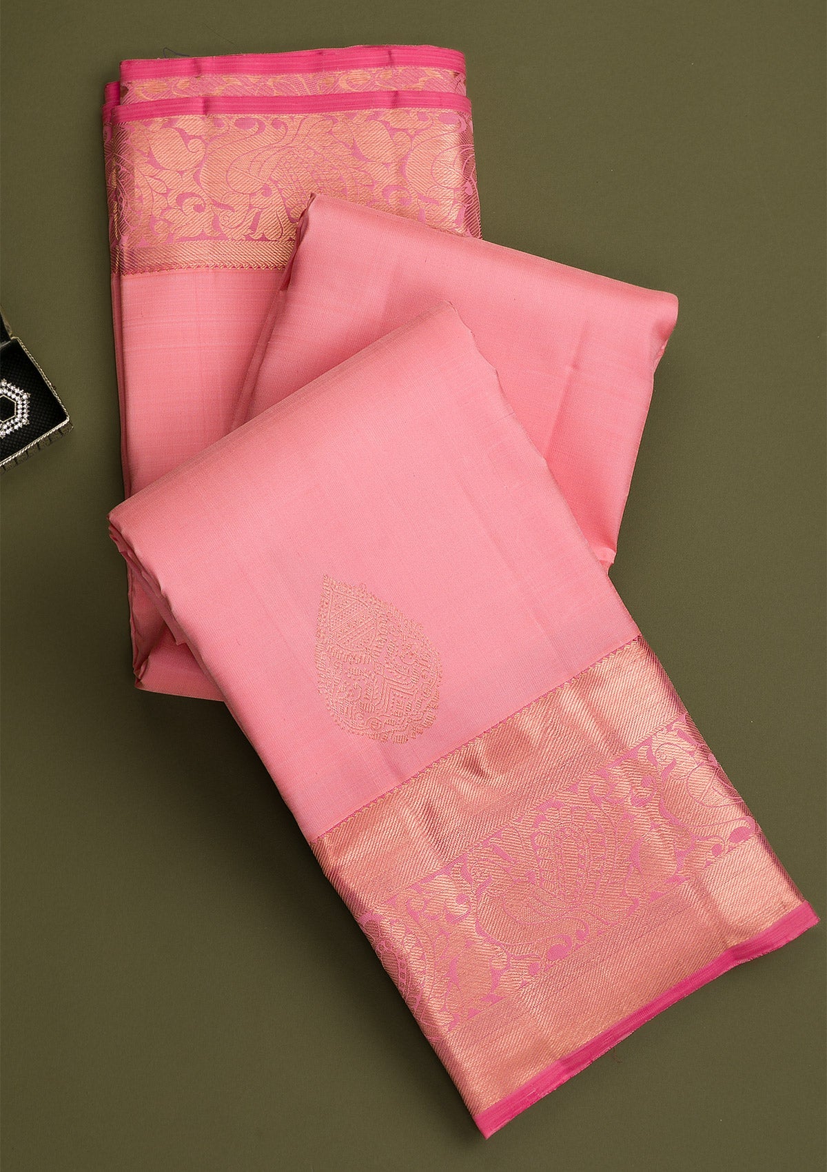 Baby Pink Gold and Silver Zariwork Pure Silk Saree - Koskii