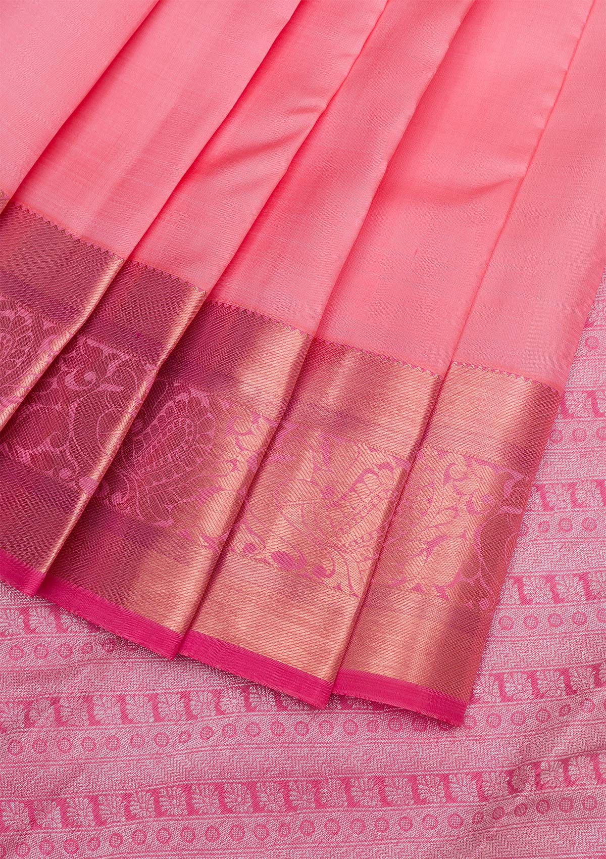 Baby Pink Gold and Silver Zariwork Pure Silk Saree - Koskii