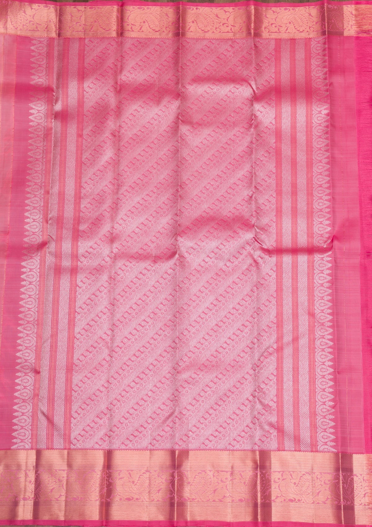 Baby Pink Gold and Silver Zariwork Pure Silk Saree - Koskii