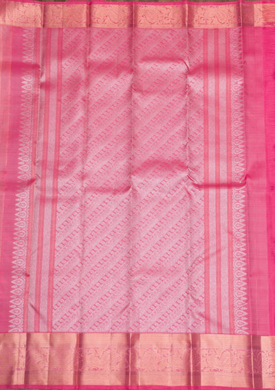 Baby Pink Gold and Silver Zariwork Pure Silk Saree - Koskii