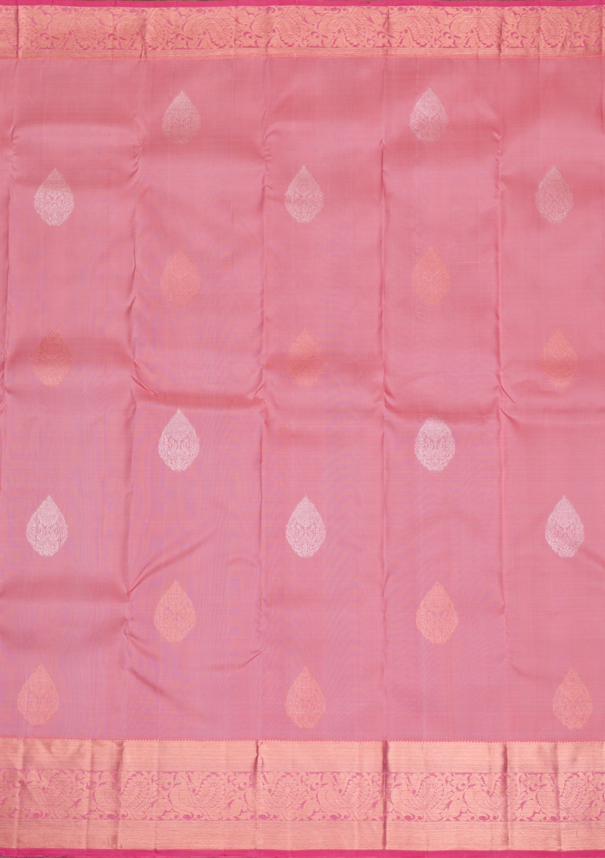 Baby Pink Gold and Silver Zariwork Pure Silk Saree - Koskii