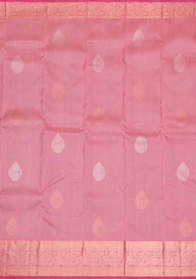 Baby Pink Gold and Silver Zariwork Pure Silk Saree - Koskii