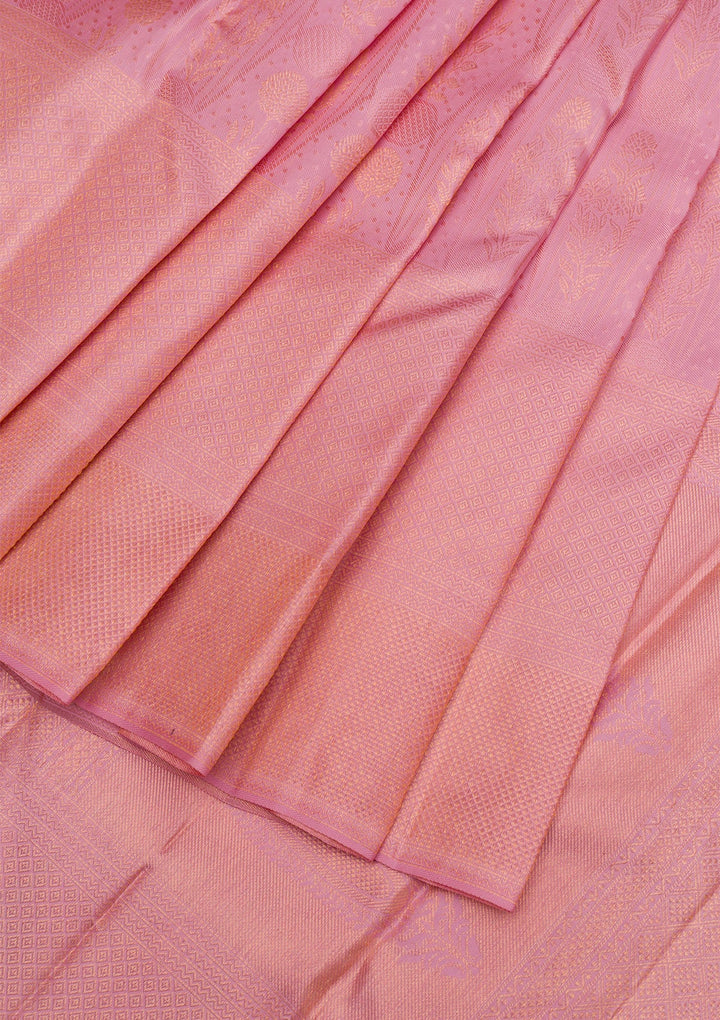 Baby Pink Copper Zariwork Pure Silk Saree - Koskii