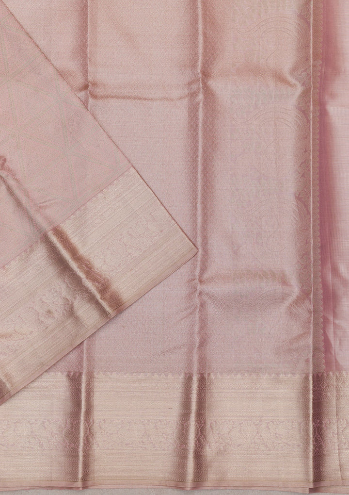Baby Pink Zariwork Pure Silk Saree-Koskii