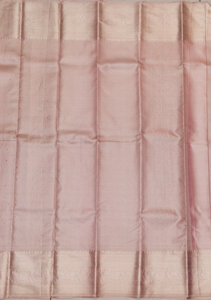 Baby Pink Zariwork Pure Silk Saree-Koskii