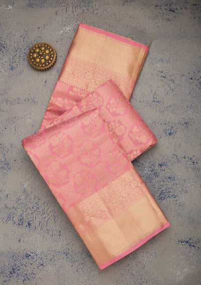 Baby Pink Zariwork Pure Silk Saree-Koskii