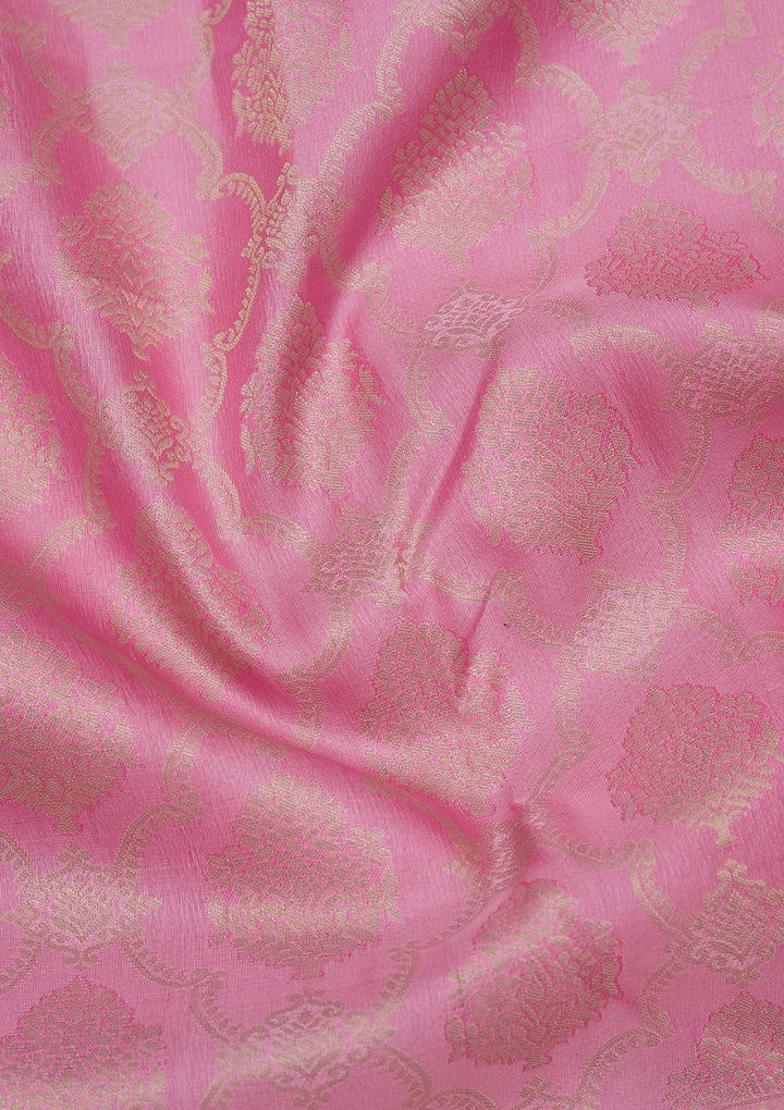 Baby Pink Zariwork Pure Silk Saree-Koskii