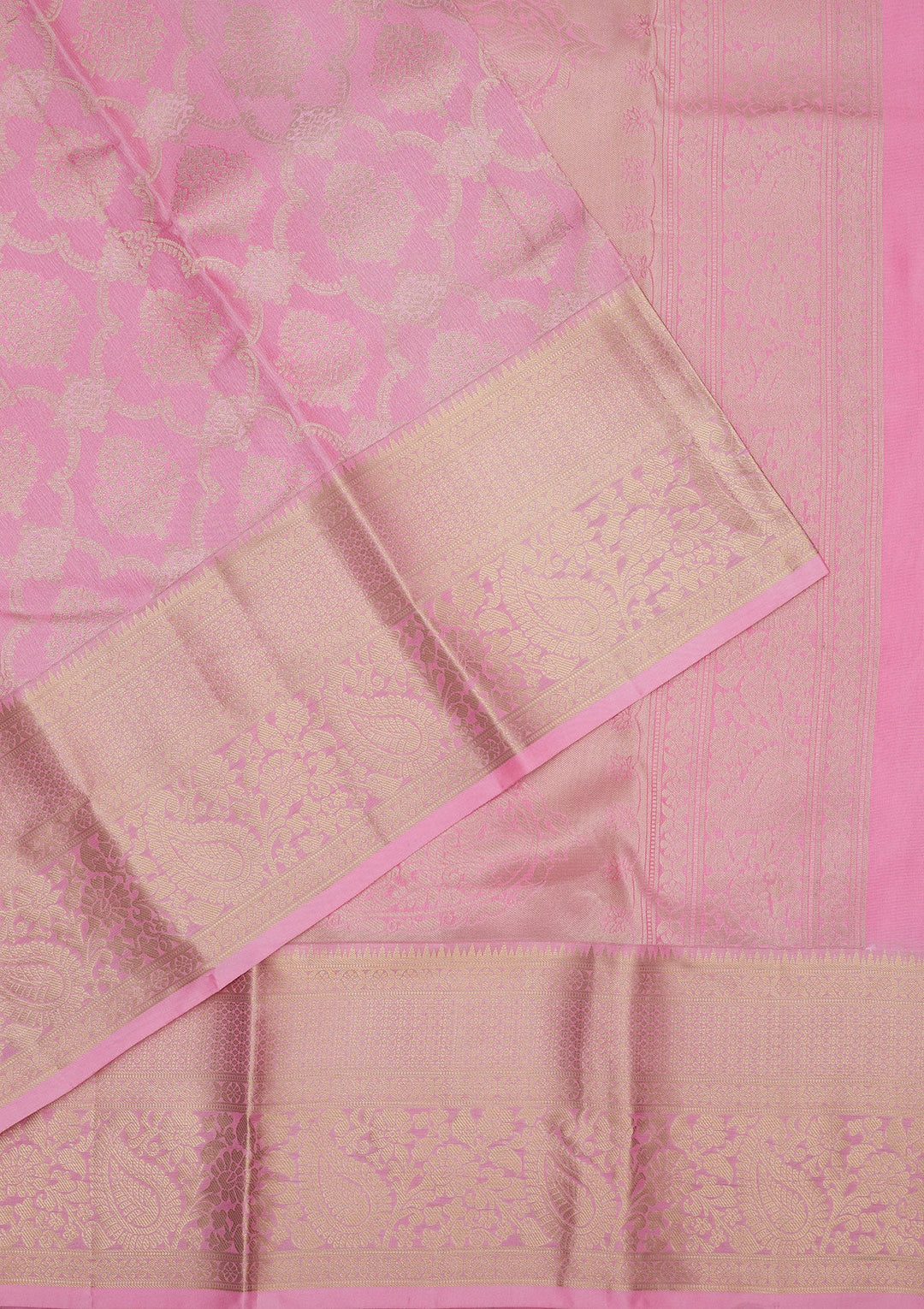 Baby Pink Zariwork Pure Silk Saree-Koskii