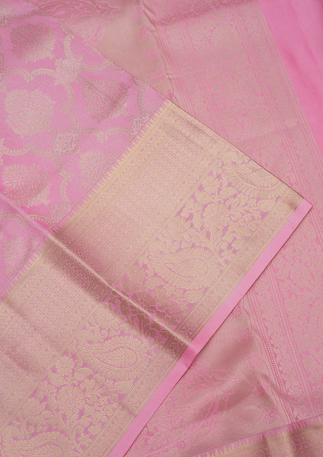Baby Pink Zariwork Pure Silk Saree-Koskii