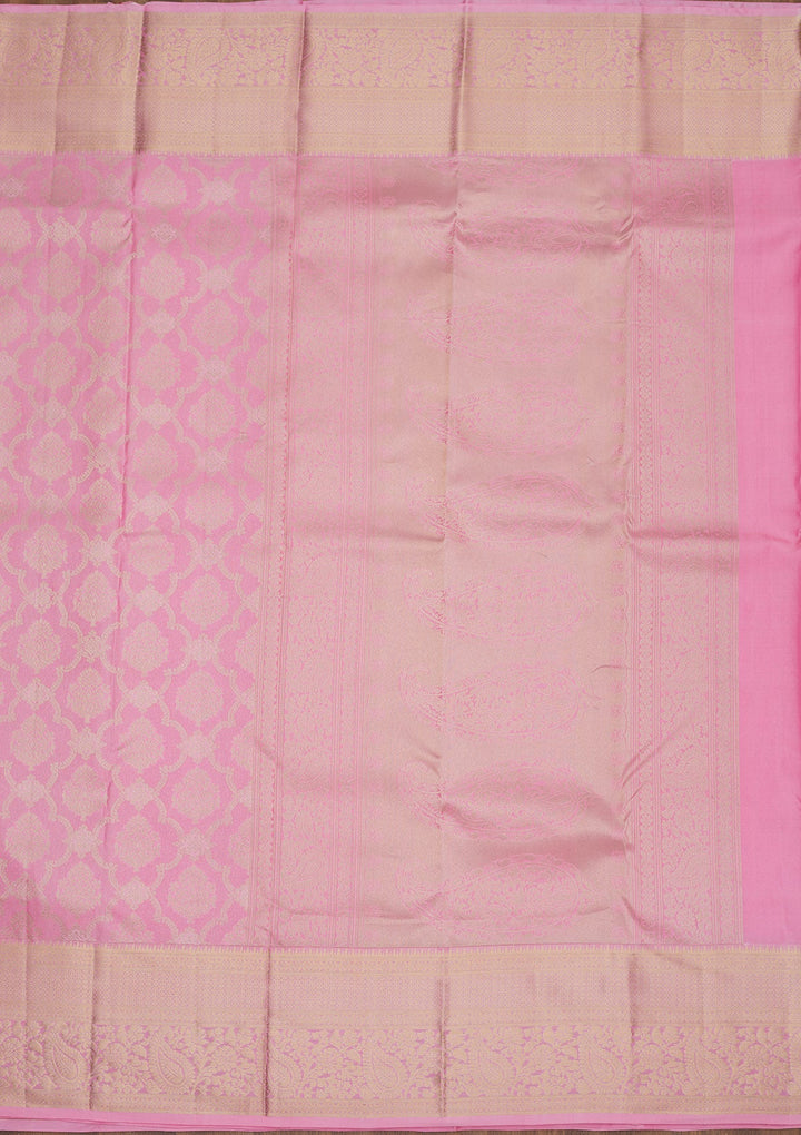 Baby Pink Zariwork Pure Silk Saree-Koskii