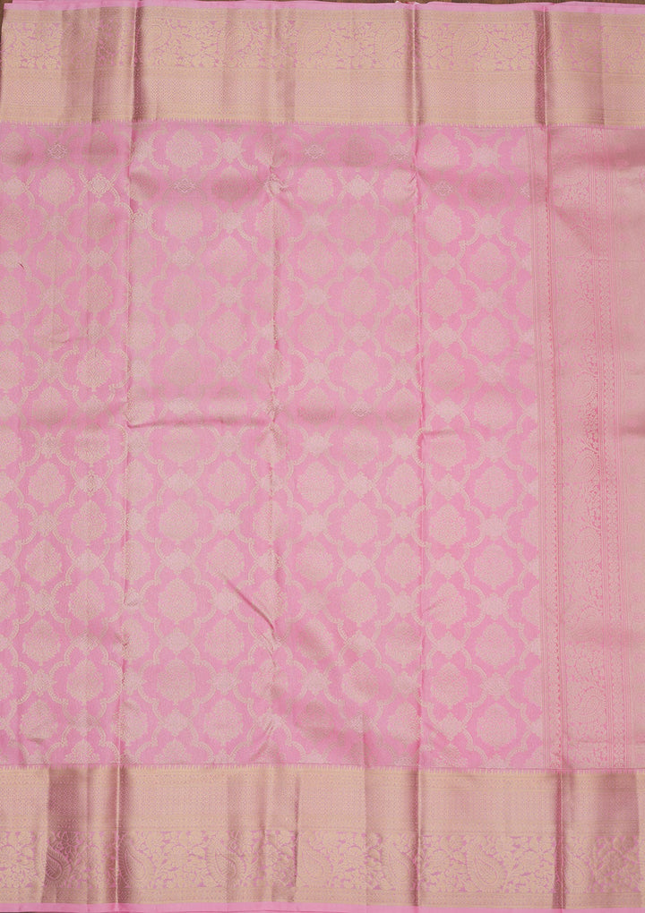 Baby Pink Zariwork Pure Silk Saree-Koskii
