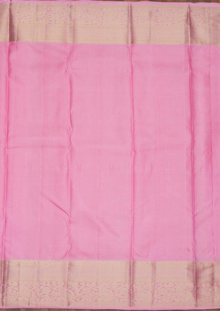 Baby Pink Zariwork Pure Silk Saree-Koskii