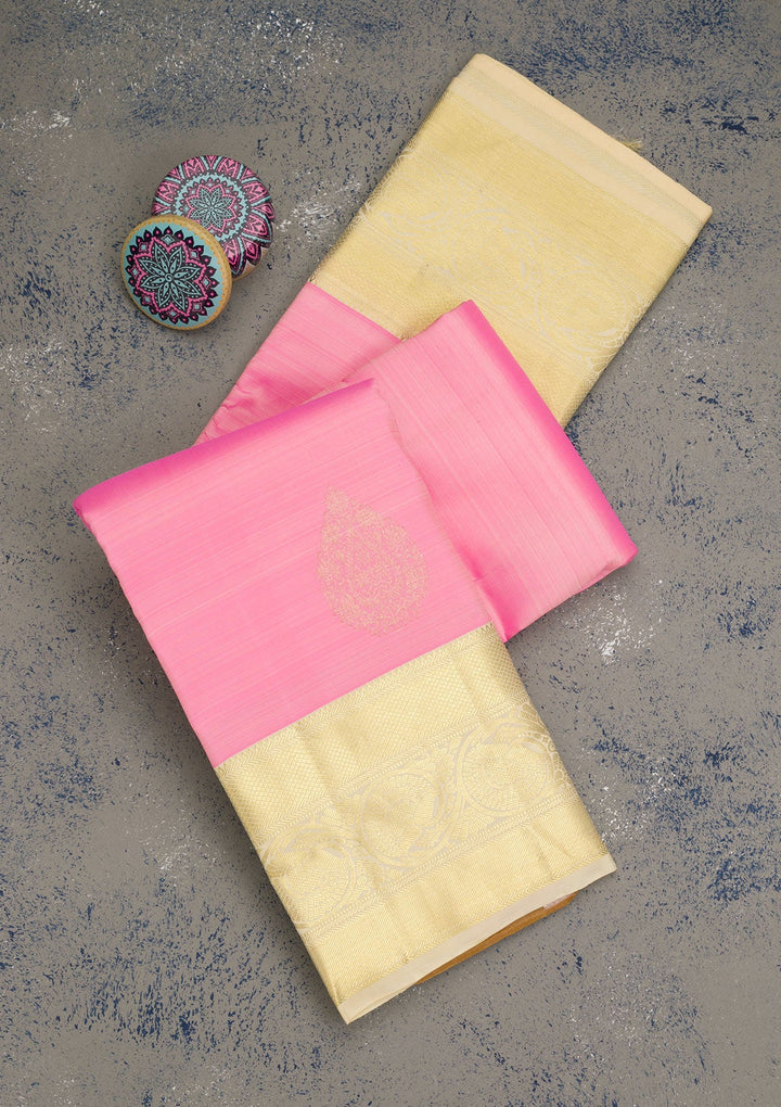 Baby Pink Zariwork Pure Silk Saree-Koskii