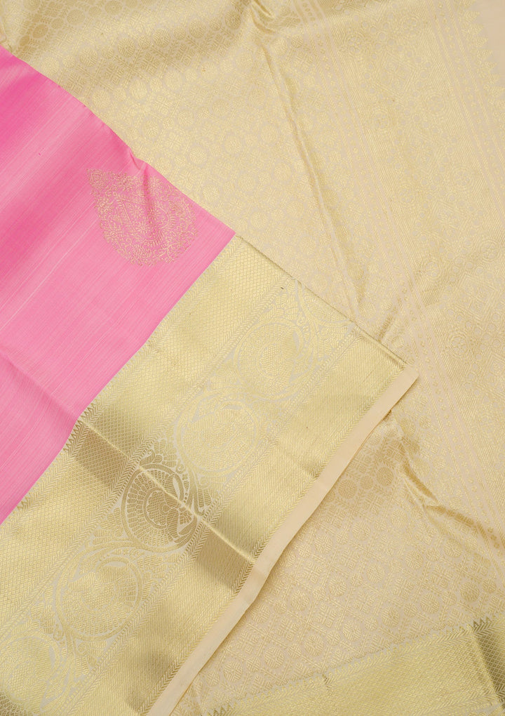 Baby Pink Zariwork Pure Silk Saree-Koskii