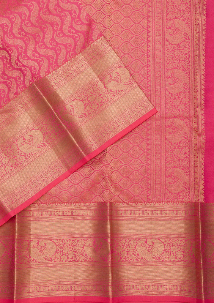 Baby Pink Zariwork Pure Silk Saree-Koskii
