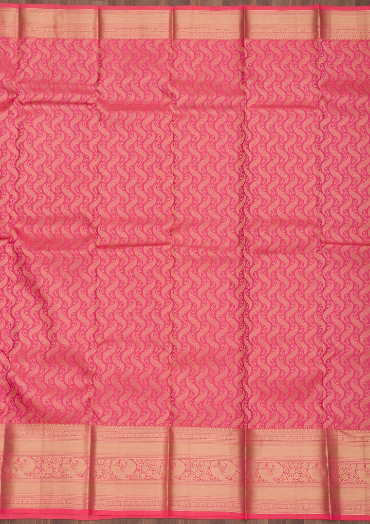 Baby Pink Zariwork Pure Silk Saree-Koskii