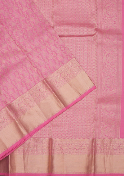 Baby Pink Zariwork Pure Silk Saree-Koskii