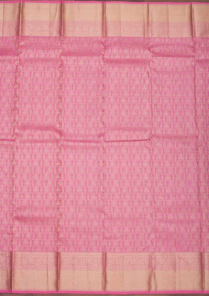 Baby Pink Zariwork Pure Silk Saree-Koskii