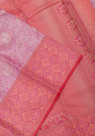 Baby Pink Zariwork Pure Silk Saree-Koskii