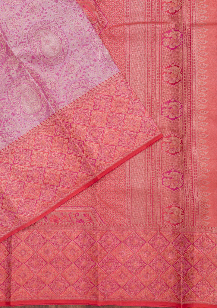 Baby Pink Zariwork Pure Silk Saree-Koskii