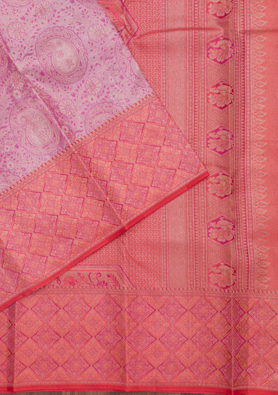 Baby Pink Zariwork Pure Silk Saree-Koskii