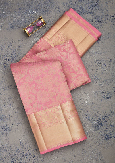 Baby Pink Zariwork Pure Silk Saree-Koskii