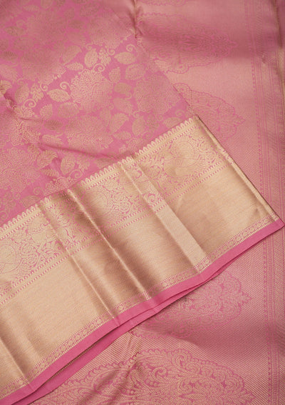 Baby Pink Zariwork Pure Silk Saree-Koskii