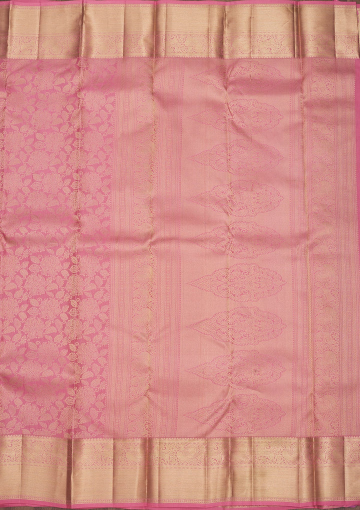 Baby Pink Zariwork Pure Silk Saree-Koskii