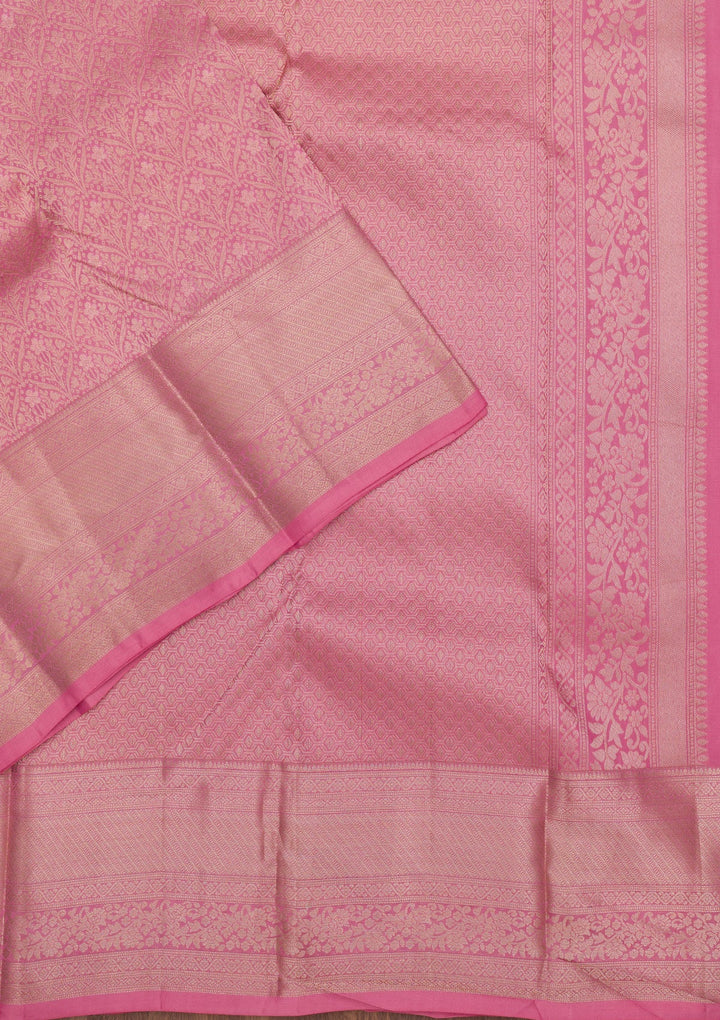 Baby Pink Zariwork Pure Silk Saree-Koskii