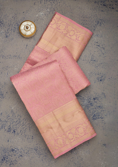 Baby Pink Zariwork Pure Silk Saree-Koskii