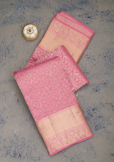 Baby Pink Zariwork Pure Silk Saree-Koskii