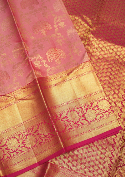 Baby Pink Zariwork Pure Silk Saree-Koskii