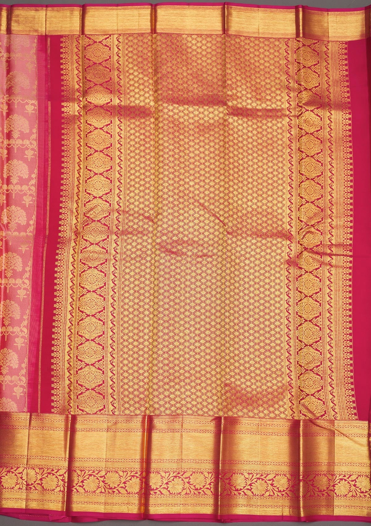 Baby Pink Zariwork Pure Silk Saree-Koskii