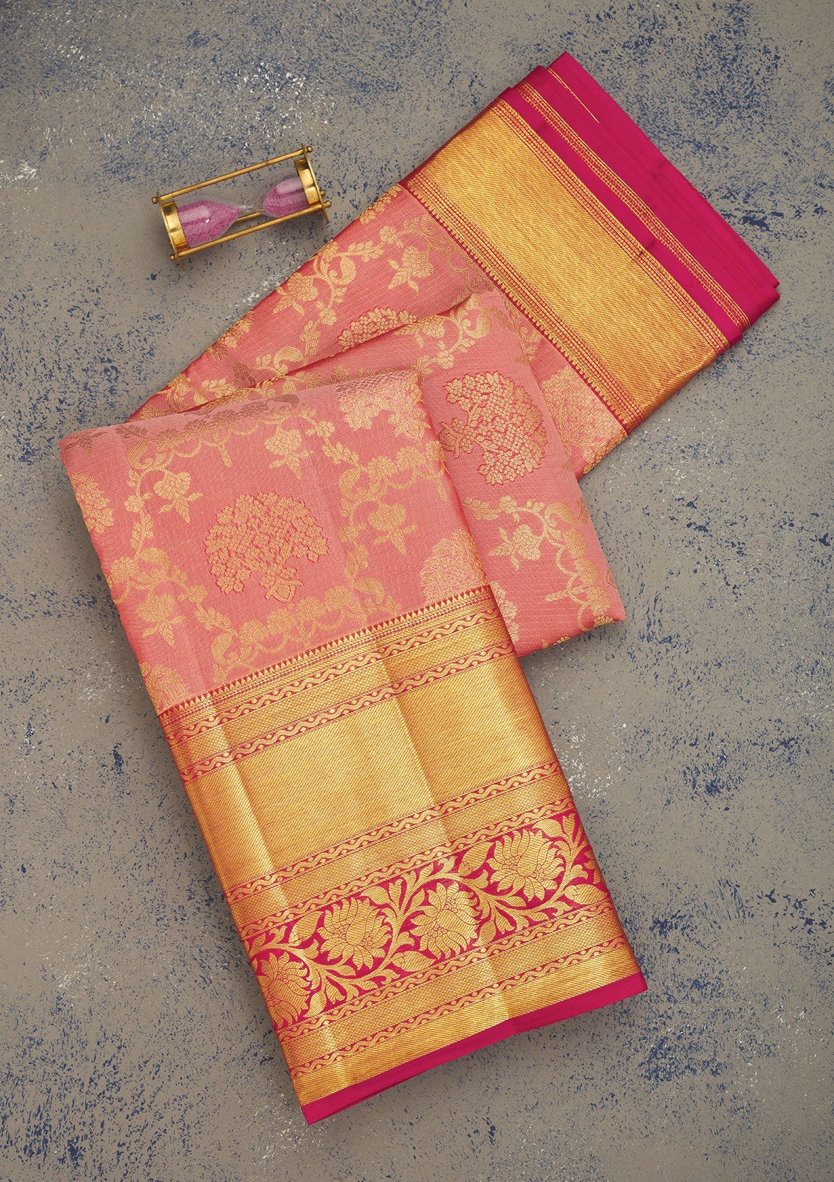 Baby Pink Zariwork Pure Silk Saree-Koskii