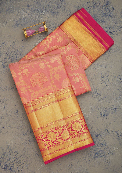 Baby Pink Zariwork Pure Silk Saree-Koskii