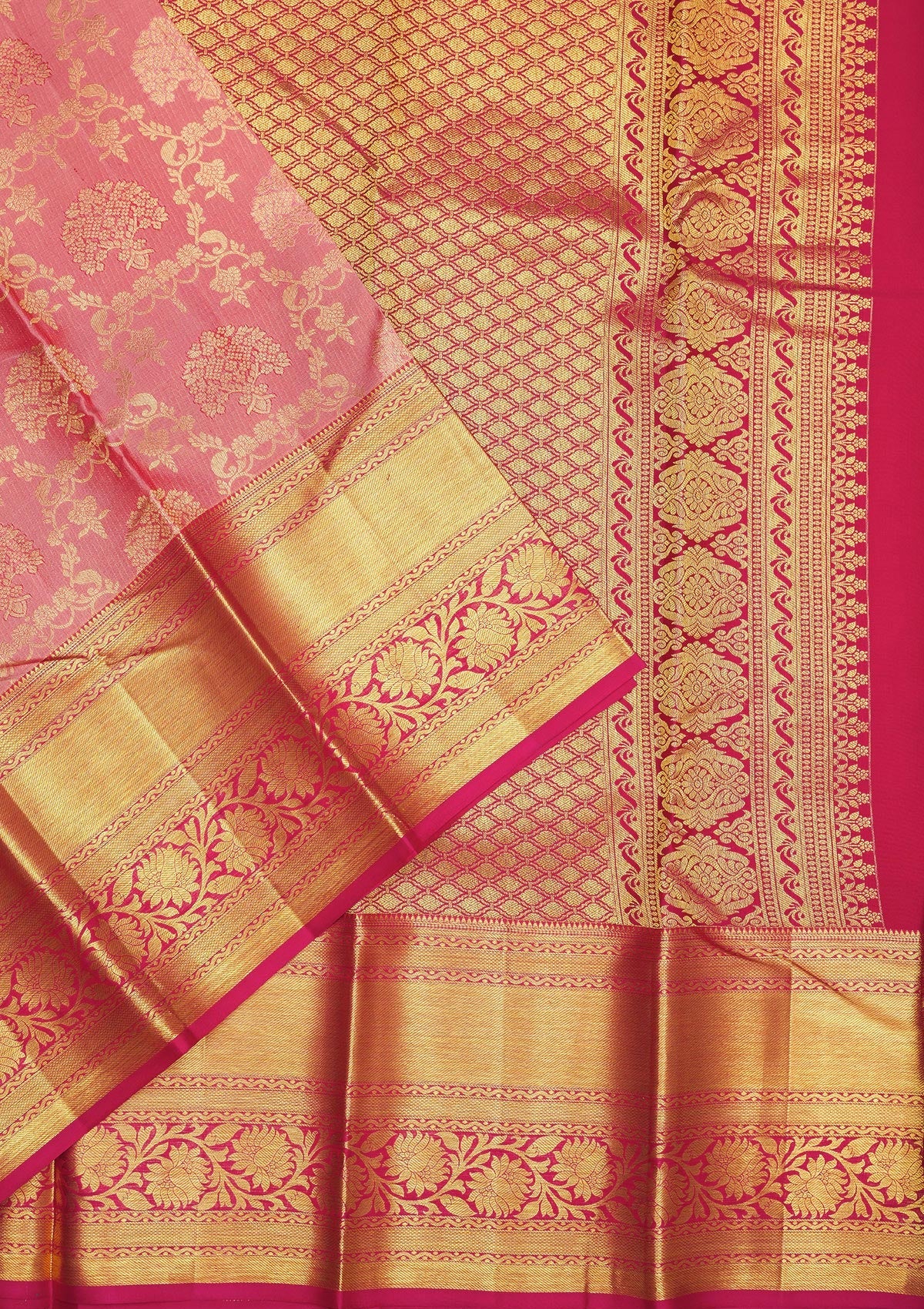 Baby Pink Zariwork Pure Silk Saree-Koskii