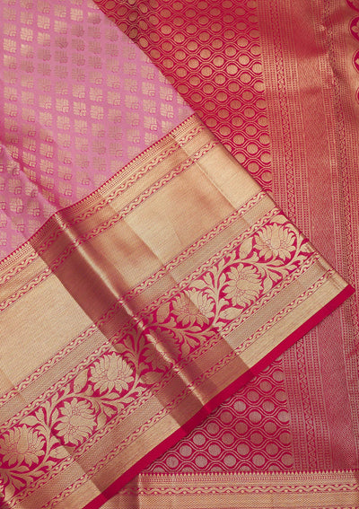 Baby Pink Zariwork Pure Silk Saree-Koskii