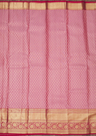 Baby Pink Zariwork Pure Silk Saree-Koskii