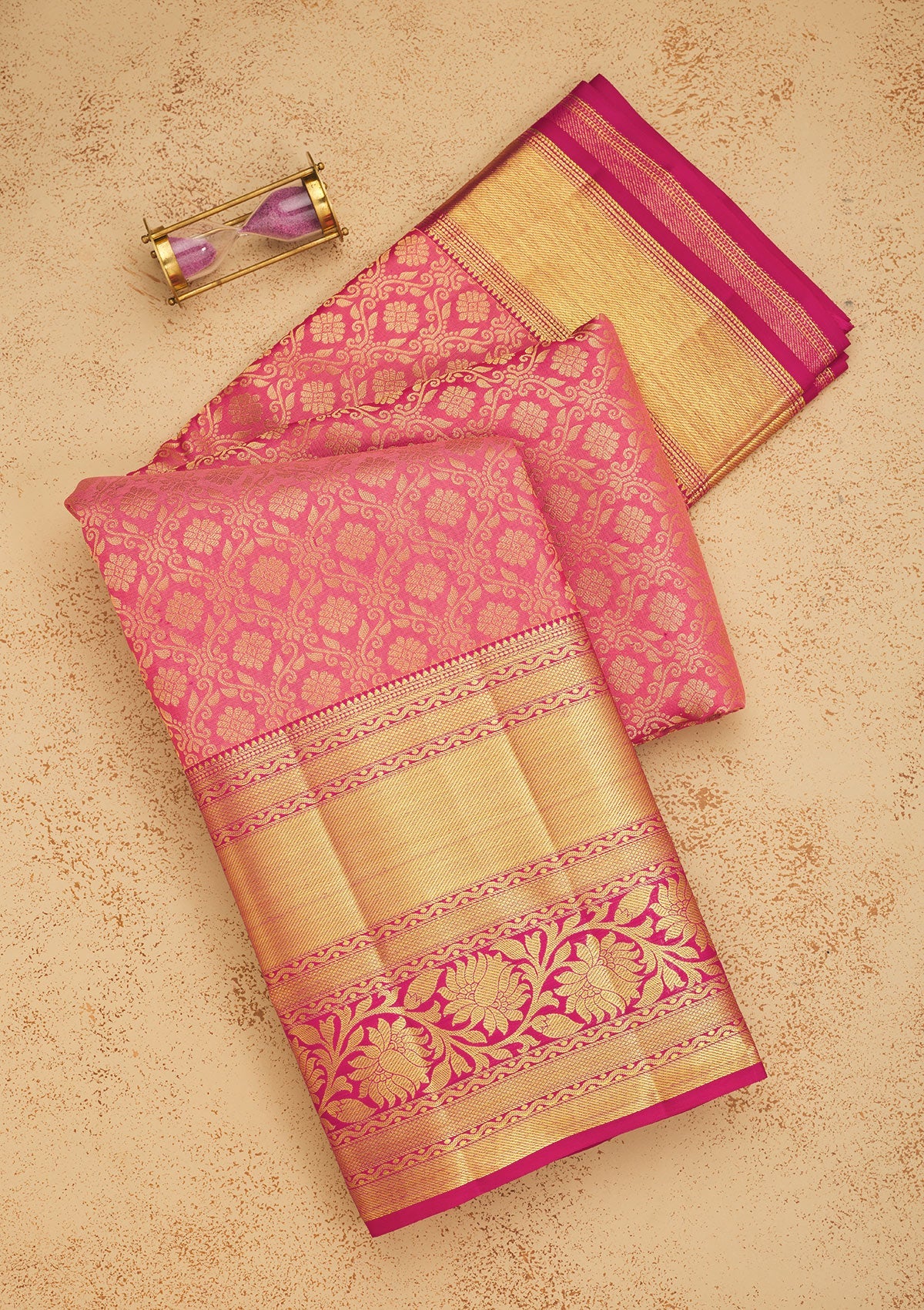 Baby Pink Zariwork Pure Silk Saree-Koskii