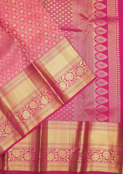 Baby Pink Zariwork Pure Silk Saree-Koskii