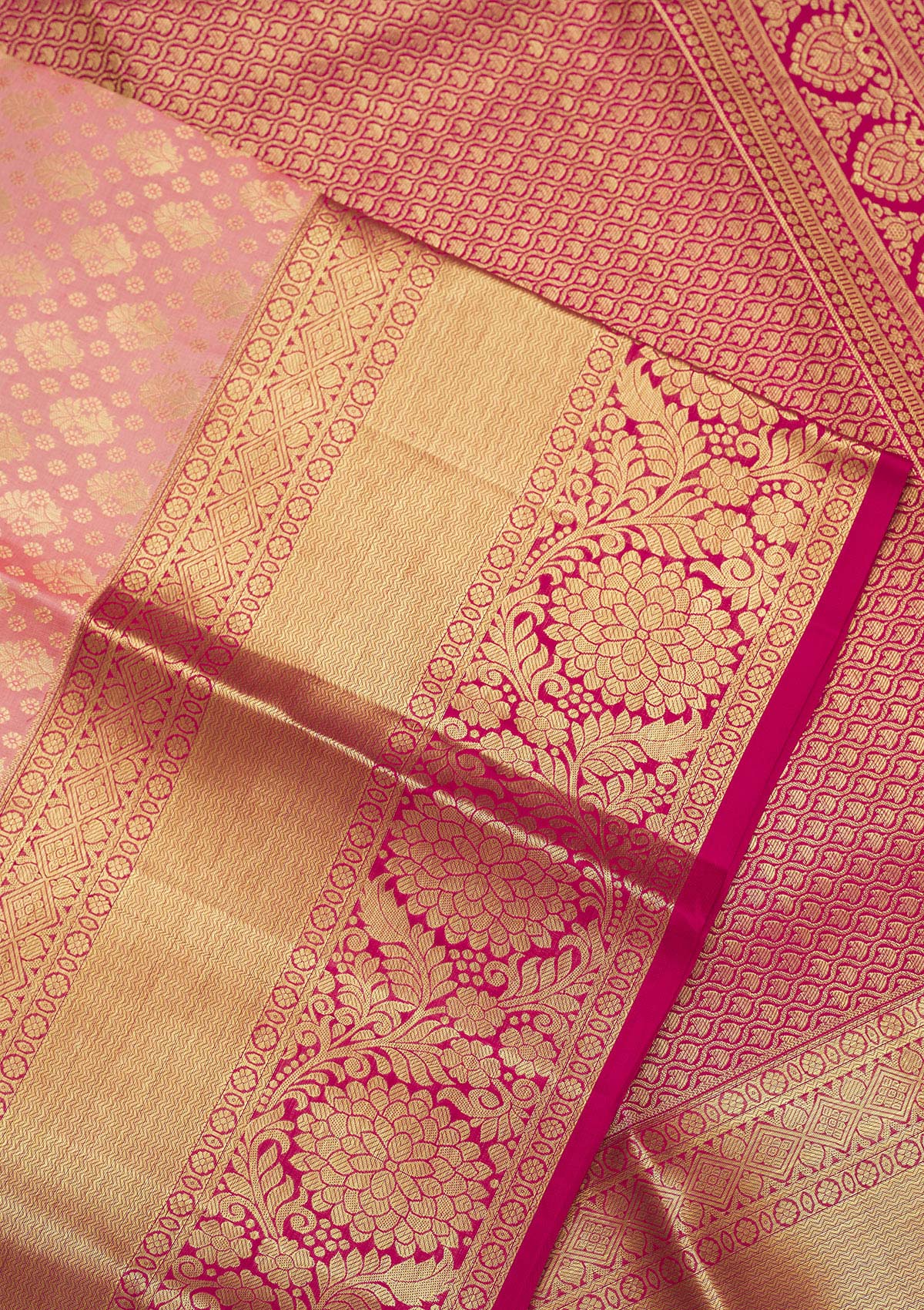 Baby Pink Zariwork Pure Silk Saree-Koskii