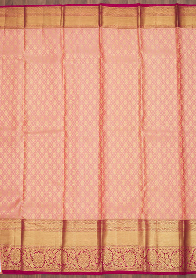 Baby Pink Zariwork Pure Silk Saree-Koskii