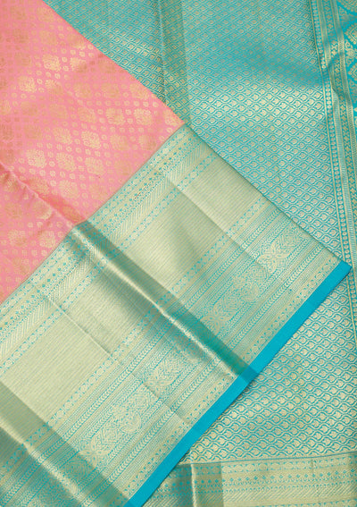 Baby Pink Zariwork Pure Silk Saree-Koskii